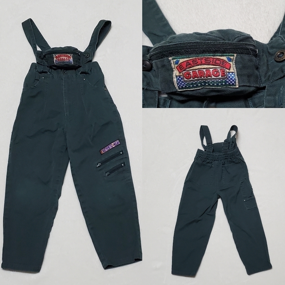 Boys Rare Vintage 90s Longstreet Green Cotton Fanny Pack Carpenter Overalls 5